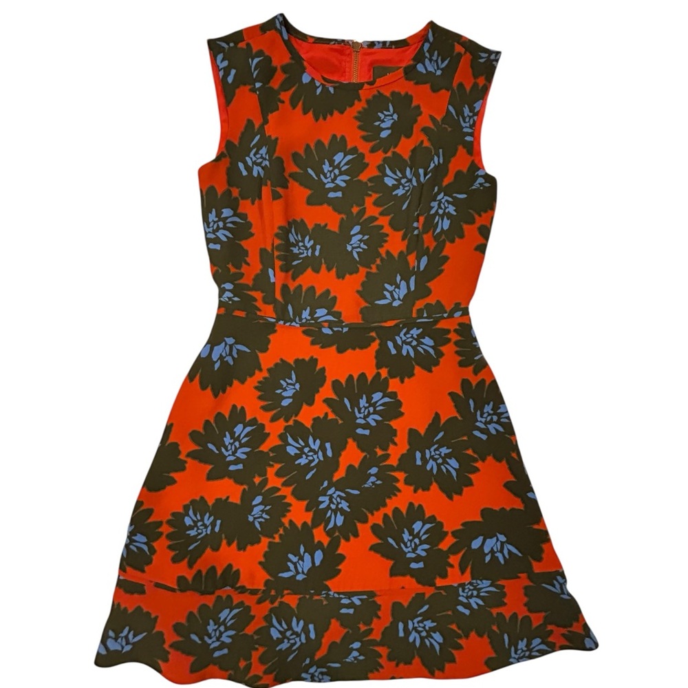 J. Crew Women’s Red and Blue Floral A-Line Mini Sleeveless Dress Size 2